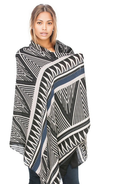 Spun Scarves Scarf Triangle Tips / Black Oversized Scarf Wrap in Printed Triangle Tips Print