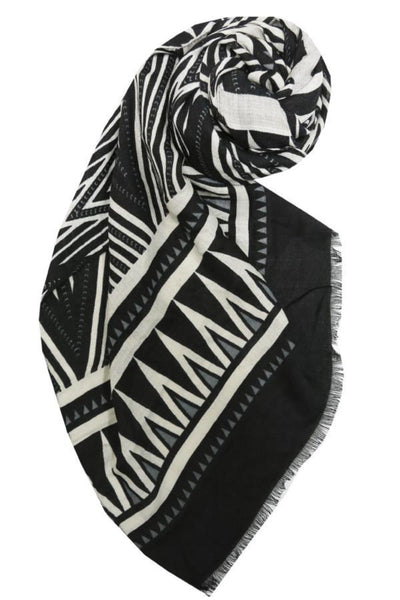 Spun Scarves Scarf Triangle Tips / Black Oversized Scarf Wrap in Printed Triangle Tips Print