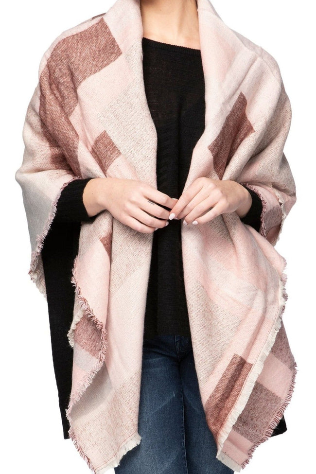 Spun Scarves Winter Blanket Wrap Pretty in Patchwork Blanket Wrap / Pink Pretty in Patchwork Blanket Scarf Wrap in Pink