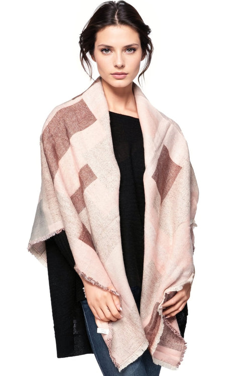 Spun Scarves Winter Blanket Wrap Pretty in Patchwork Blanket Wrap / Pink Pretty in Patchwork Blanket Scarf Wrap in Pink