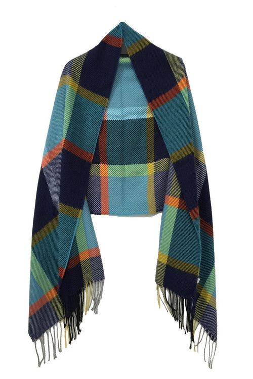 Spun Scarves Wrap Blue / One Size Woven Electric Plaid Color Blanket Wrap in Blue
