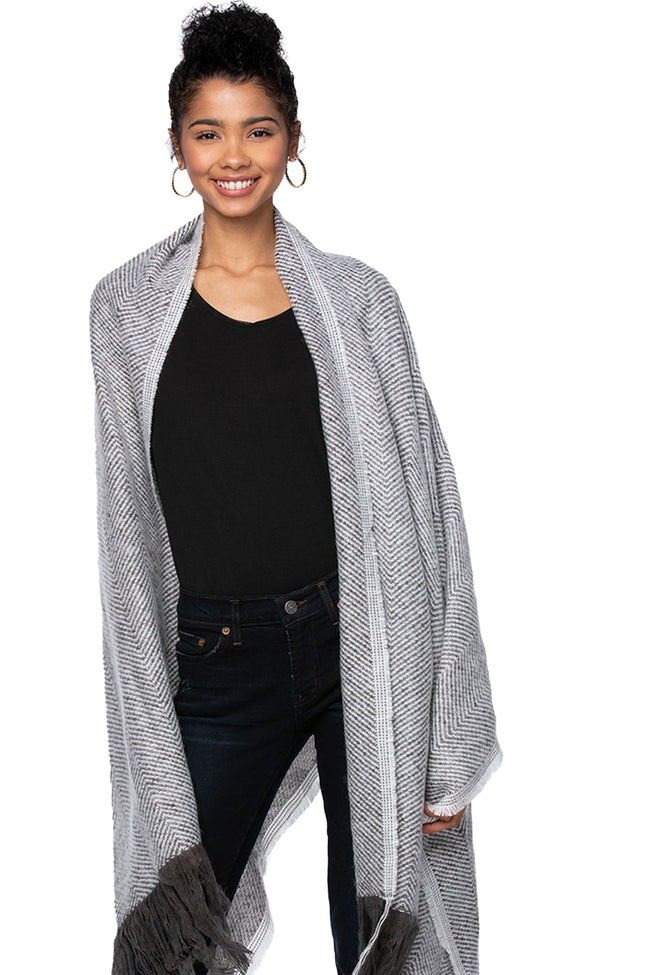 Spun Scarves Wrap Heather Chevron Woven Loomed Blanket Wrap