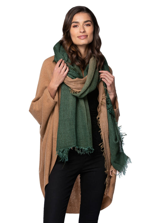Spun Scarves Wrap Tan/Green / One Size 2-Tone Ombre Scarf Wrap