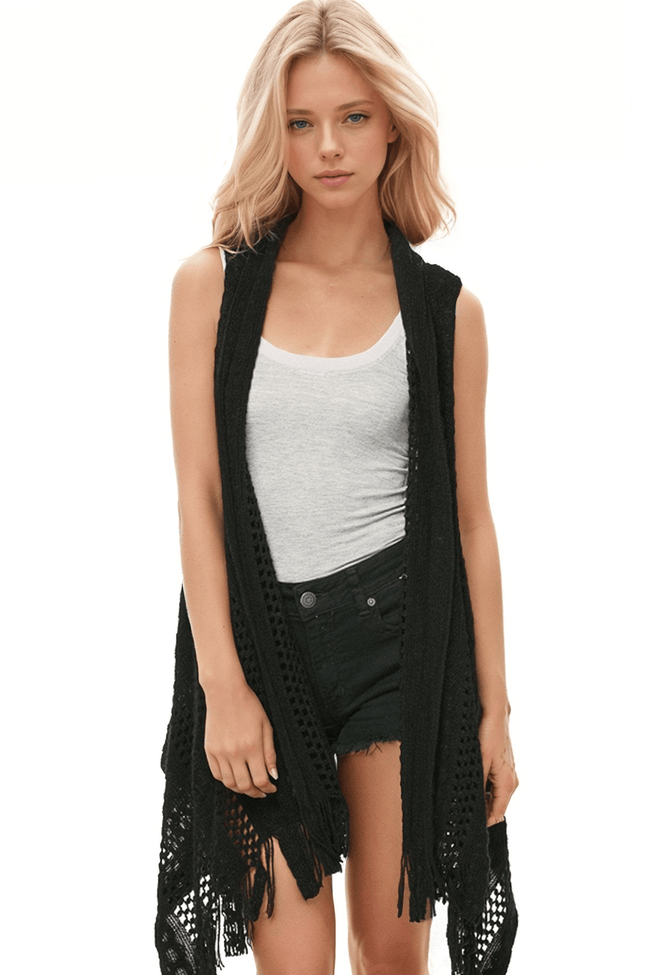 Stevie Sleeveless Novelty Sweater with Fringe - Subtle Luxury