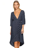 Stripe Knit Jersey V Neck Hi Low Dress - Subtle Luxury