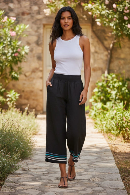 subtle-luxury-Vivianne Pant in Double Gauze with Multi Color Embroidery BLACK 2  MUTLI EMBROIDERY MOOD 2