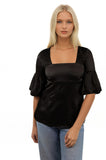 Subtle Luxury Almost Vintage Top Almost Vintage Smocked Square Neck Top / S / Black Almost Vintage Smocked Square Neck Silk Satin Top