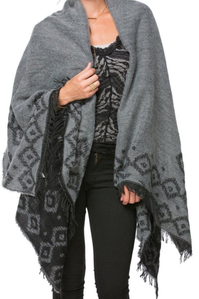 Subtle Luxury Blanket Wrap Black/Grey / One Size Nomad Woven Blanket Vest in Black and Grey