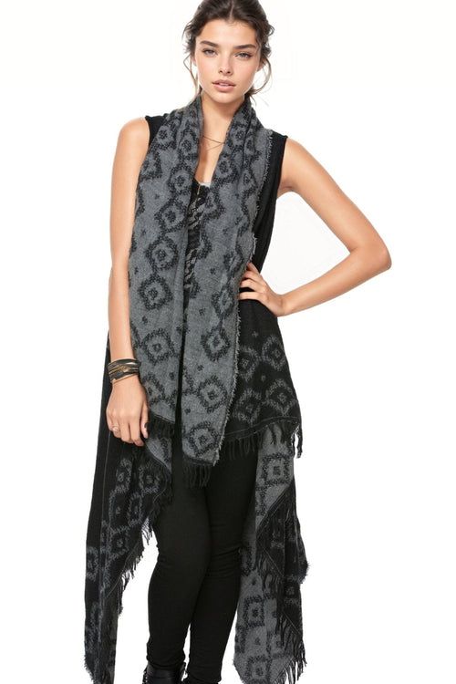 Subtle Luxury Blanket Wrap Black/Grey / One Size Nomad Woven Blanket Vest in Black and Grey
