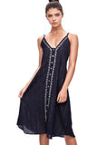 Subtle Luxury Cami Slip Dress XS/S / Dk. Denim w/ Lurex / 100% Cotton Chambray Aubrey Embroidery Cotton Sundress in Dark Denim Metallic