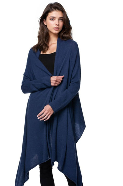 Subtle Luxury Cardigan Four Way Travel Wrap / OS / Sapphire 100% Cashmere Four Way Travel Sweater Wrap in Fall Colors