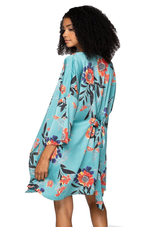 Subtle Luxury Cardigan L/XL / Teal / 100% Polyester Bed to Brunch Roxy Robe in Summer Bloom