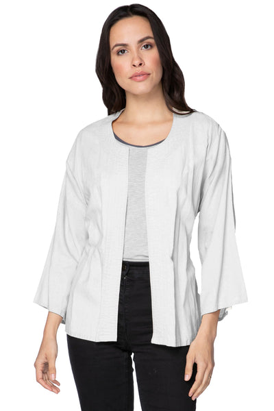 Subtle Luxury Cardigan S/M / Fog / 55% Linen, 45% Viscose Meredith Linen Kimono Quilted Front Panel Jacket