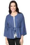 Subtle Luxury Cardigan S/M / Ocean / 55% Linen, 45% Viscose Meredith Linen Kimono Quilted Front Panel Jacket
