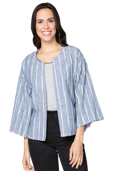 Subtle Luxury Cardigan S/M / Wave Stripe / 55% Linen, 45% Viscose Meredith Linen Kimono Quilted Front Panel Jacket