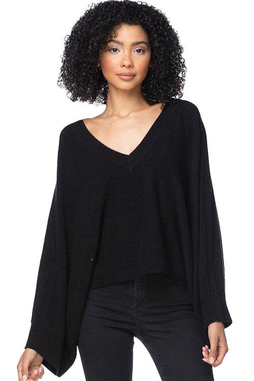 Subtle Luxury Cashmere Coastal Cool Reversible Crew/V-neck / One Size / Black 100% Cashmere Coastal Cool Reversible Crew to V-neck Sweater Knit Poncho - Dark Colors