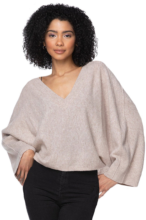 Subtle Luxury Cashmere Coastal Cool Reversible Crew/V-neck / One Size / Light Beige 100% Cashmere Coastal Cool Reversible Crew to V-neck in Light Colors