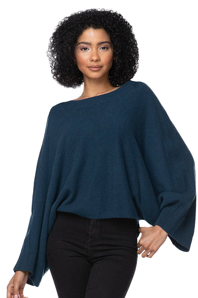 Subtle Luxury Cashmere Coastal Cool Reversible Crew/V-neck / One Size / Majorca Blue 100% Cashmere Coastal Cool Reversible Crew to V-neck Sweater Knit Poncho - Dark Colors