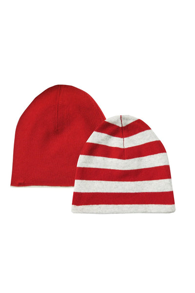 Subtle Luxury Cashmere Hat One Size / Chili/Cloud Cashmere Striped to Solid Beanie Reversible