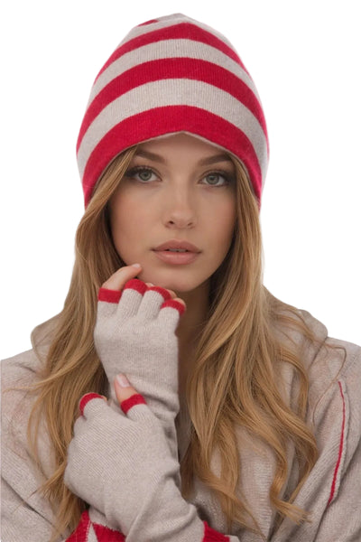 Subtle Luxury Cashmere Hat One Size / Chili/Cloud Cashmere Striped to Solid Beanie Reversible