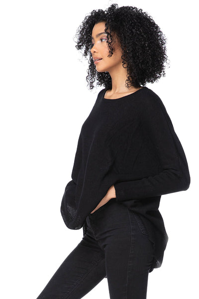 Subtle Luxury Cashmere Sweater 100% Cashmere Loose & Easy Crew Sweater in Black