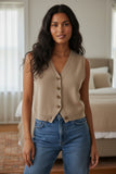 100% Cashmere Boyfriend Button Front Sweater Knit Vest
