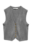 Subtle Luxury Cashmere Sweater Boyfriend Vest / XS/S / Cloudy 100% Cashmere Boyfriend Button Vest Sweater Knit