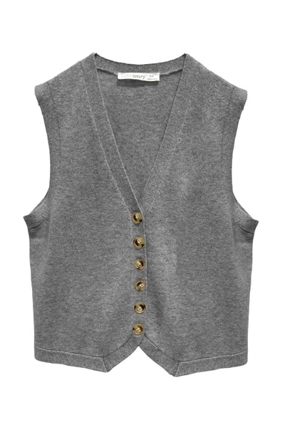 Subtle Luxury Cashmere Sweater Boyfriend Vest / XS/S / Cloudy 100% Cashmere Boyfriend Button Vest Sweater Knit
