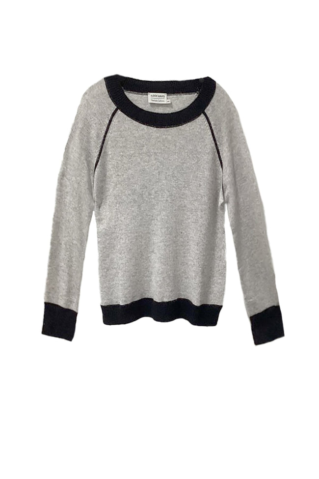 Subtle Luxury Cashmere Sweater Washable Cashmere Coverstitch Crew / XS/S / Whisper/Black Washable Cashmere Novelty Cover-stitch Crewneck Sweater