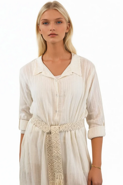 Subtle Luxury Dress Cotton Gauze with Lurex Stripe Daydreamer Maxi Dress