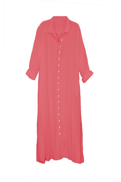 Subtle Luxury Dress S/M / Chili Pepper / 100% Cotton Double Gauze Getaway Double Gauze Cotton Maxi Button  Dress - Solid