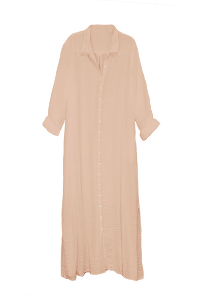 Subtle Luxury Dress S/M / Sand / 100% Cotton Double Gauze Getaway Double Gauze Cotton Maxi Button  Dress - Solid