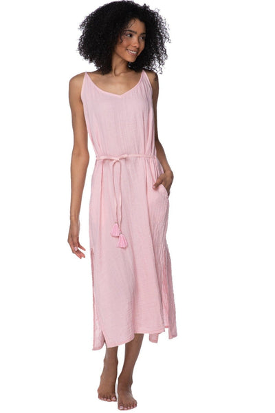 Subtle Luxury Dress XS/S / Icy Pink / 100% Cotton Double Gauze Double Gauze Trish Tank Fringe Tie Sundress in Solids