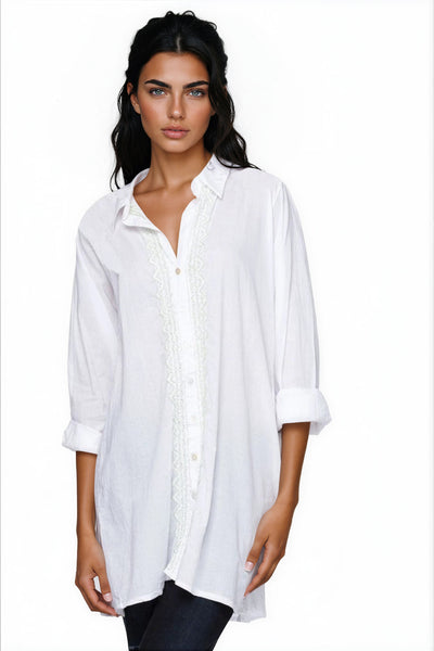 Subtle Luxury Dress XS/S / Mint / 100% Cotton Lawn Ziggy Button Down Embroidery Shirt Dress in Washed 100% Cotton