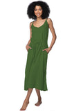 Subtle Luxury Dress XS/S / Olive / 100% Cotton Double Gauze Double Gauze Trish Tank Fringe Tie Sundress in Solids