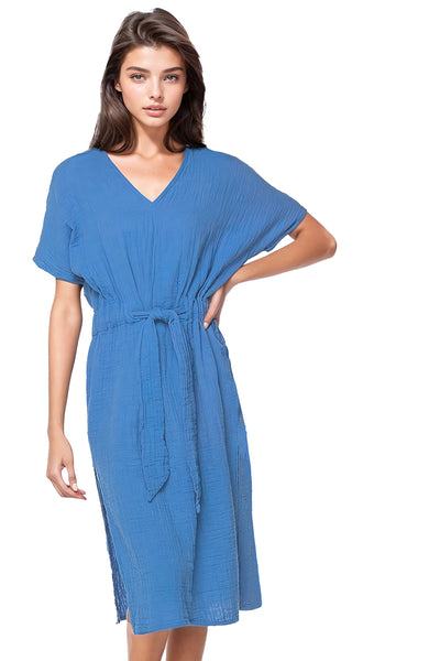 Subtle Luxury Dress XS/S / Pool Blue / 100% Cotton Double Gauze Double Gauze Cotton Washed Solid Bella Dress