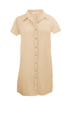 Subtle Luxury Dress XS/S / Sand / 100% Cotton Double Gauze Double Gauze Cotton Washed Solid Short Button Up Dress
