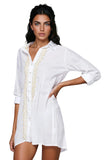 Subtle Luxury Dress XS/S / Sand / 100% Cotton Lawn Ziggy Button Down Embroidery Shirt Dress in Washed 100% Cotton