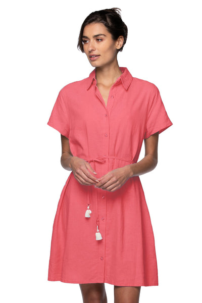Subtle Luxury Dress XS/S / Watermelon / Linen Blend Our Favorite Tie Shirt Dress in Linen Blend