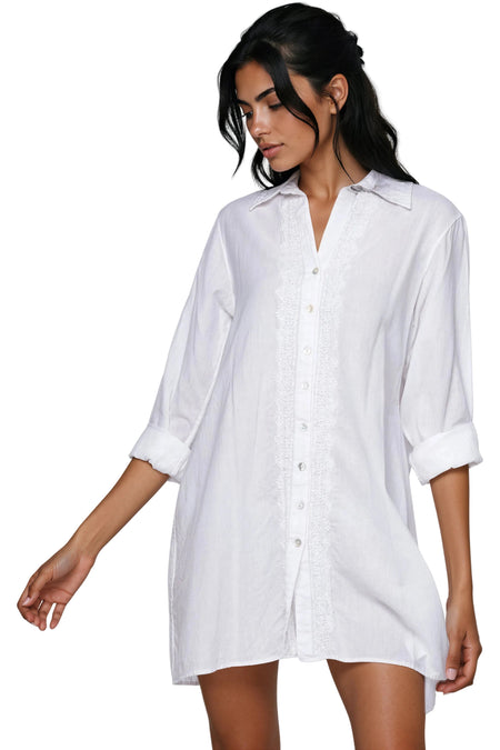 Fringe Tassel Embroidery Dress in Washed Cotton Chambray