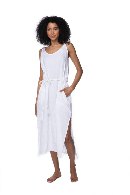 Subtle Luxury Dress XS/S / White / 100% Cotton Double Gauze Double Gauze Trish Tank Dress in White
