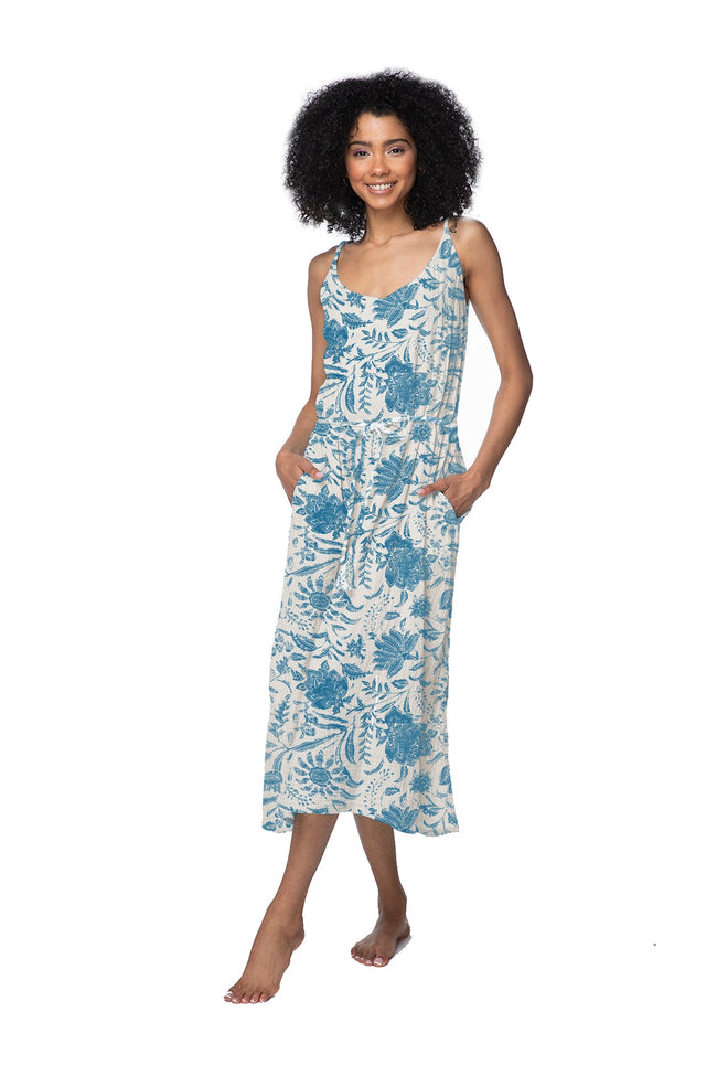 Subtle Luxury Dress XS/S / Wildflower Print-Aquamarine Blue / 100% Cotton Double Gauze Double Gauze Trish Tank Dress - Printed