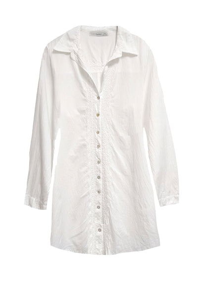 Subtle Luxury Dress Ziggy 100% Cotton Washed Button Down Embroidery Shirt Dress