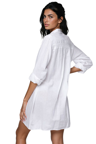 Subtle Luxury Dress Ziggy 100% Cotton Washed Button Down Embroidery Shirt Dress