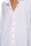 Subtle Luxury Dress Ziggy Button Down Embroidery Shirt Dress in Washed 100% Cotton