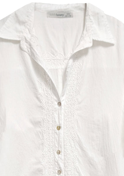 Subtle Luxury Dress Ziggy Button Down Embroidery Shirt Dress in Washed Cotton Lawn