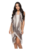 Subtle Luxury Free Spirit multi-wear coverup in beige and grey Castaway stripe print worn by a model