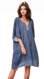 Subtle Luxury Kaftan O/S / Denim Diamond / Solid Satin Poly Metal Bead Shimmer Kaftan Satin Dress