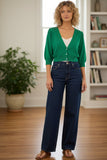 subtle-luxury-kelly green-Daisy Balloon Short Sleeve Almost Vintage Sweater Button Crop Sweater