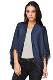 Subtle Luxury Kimono O/S / Navy / 100% Poly Silk Habatai Feel the Sun Print and Solid Tassel Kimono Jacket